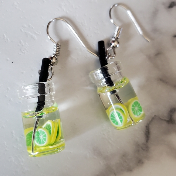 Lemonade with Limes Drink Dangle Earrings - Picture 4 of 11